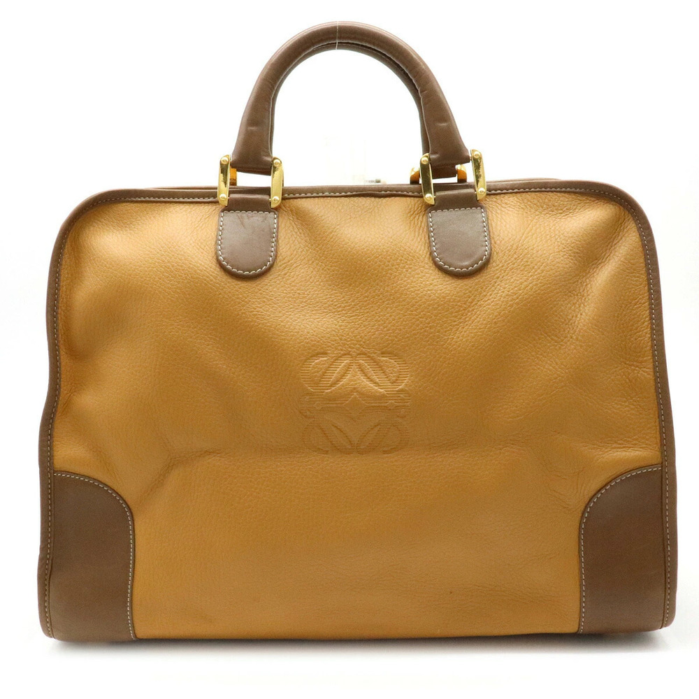 Loewe Amazona Handbag Boston Bag Bicolor Leather Camel Brown Mocha Brown